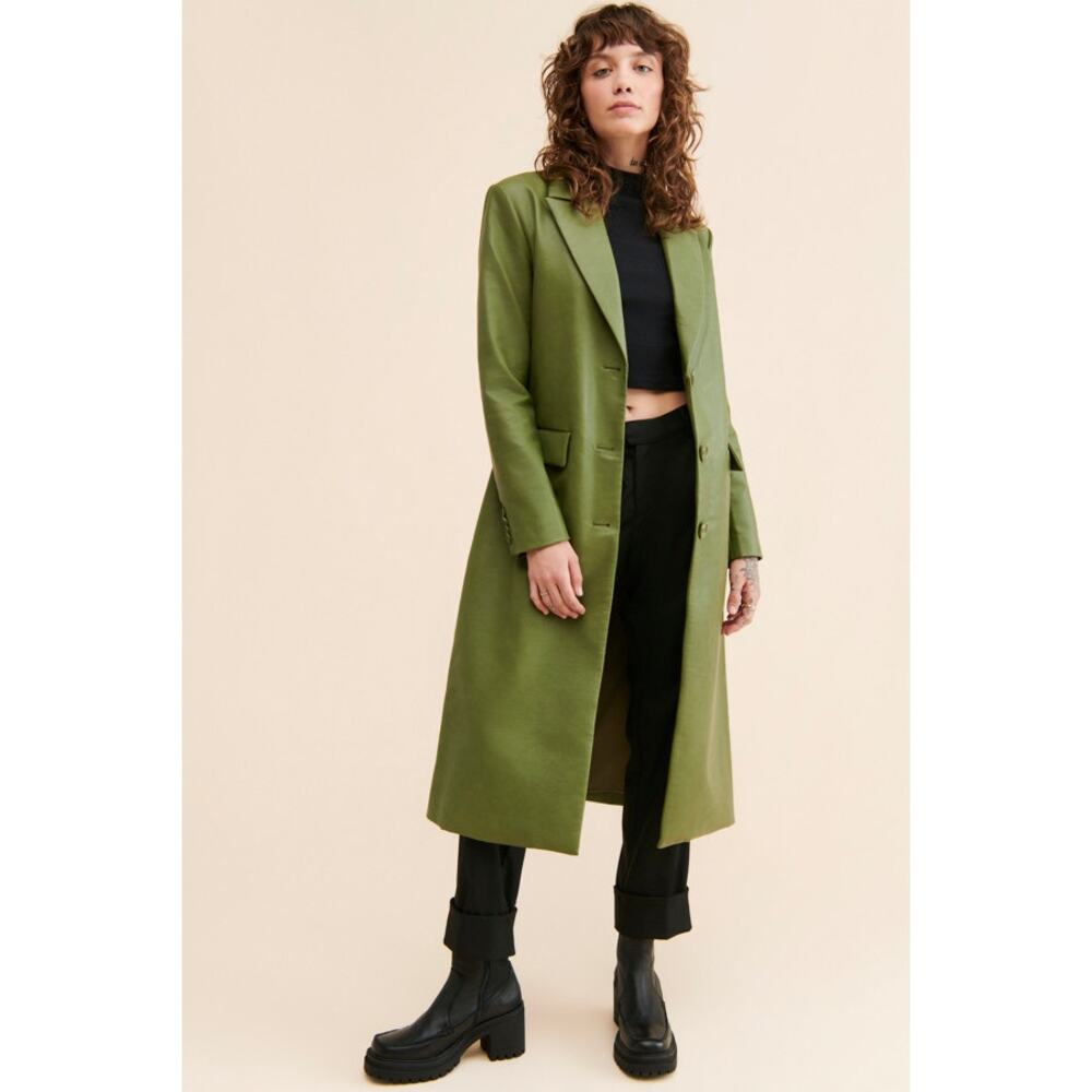 Free People Women's Trinity Faux Leather Trench Coat Long Sleeve Green Size XS - Picture 5 of 13